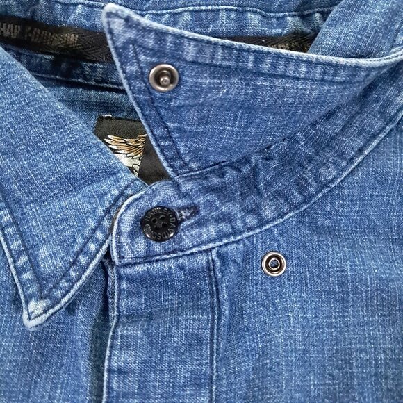 Vintage Harley Davidson Denim Shirt Men XXL 2XL Blue 100% Cotton Embroidered - Picture 6 of 14